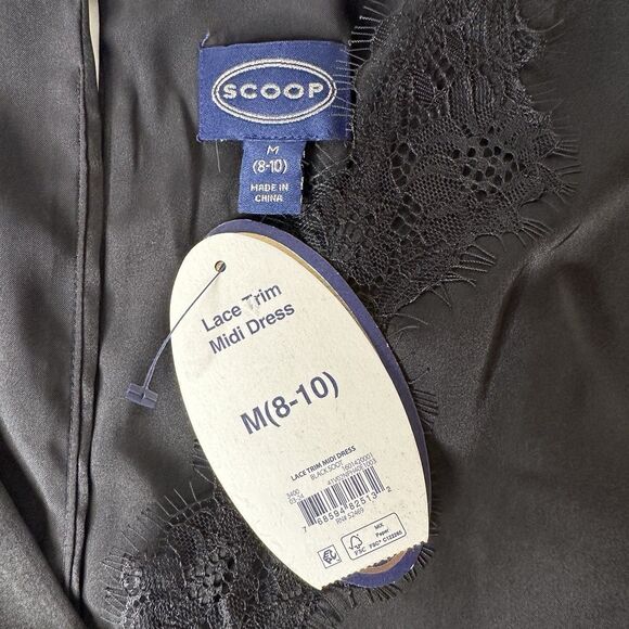 Scoop Satin Midi Dress Sz M Black Lace Trim Cocktail Whimsy Witchy Dark Romantic - Picture 6 of 16